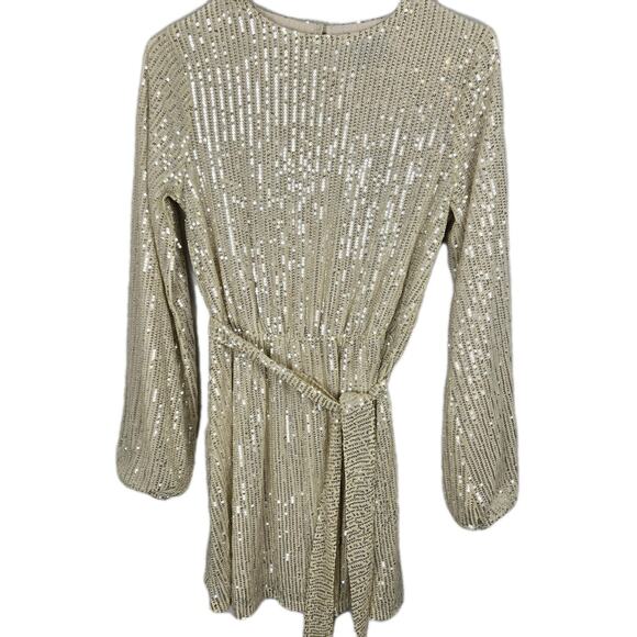 Forever 21 Dresses & Skirts - Forever 21 Gold Sequin Mini Dress Tunic Style W Wrap Belt SMALL Glam Party Disco